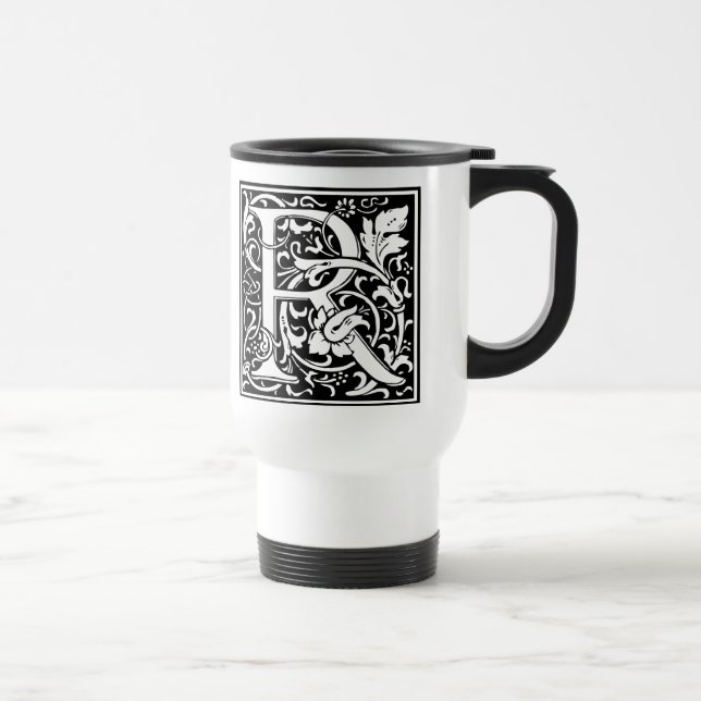 Letter R Mediaeval Monogram Art Nouveau Travel Mug (Right)