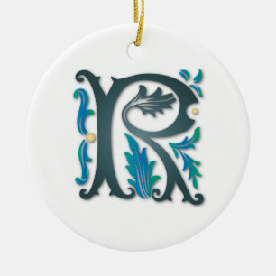 Letter R Monogram Ceramic Tree Decoration