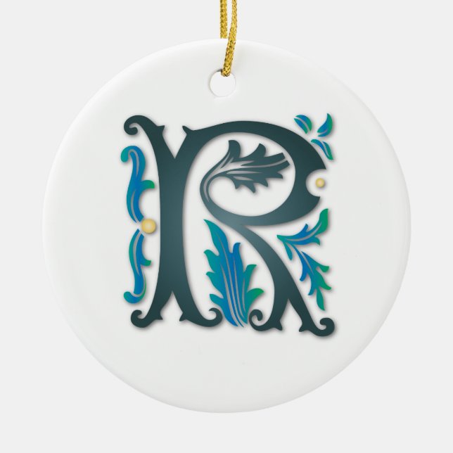 Letter R Monogram Ceramic Tree Decoration (Front)