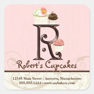 Letter R Monogram Cupcake Logo Business Stickers