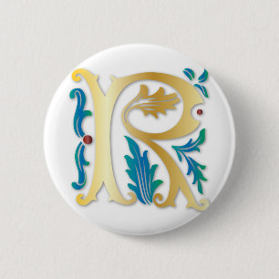 Letter R Monogram Fleur de lis 6 Cm Round Badge