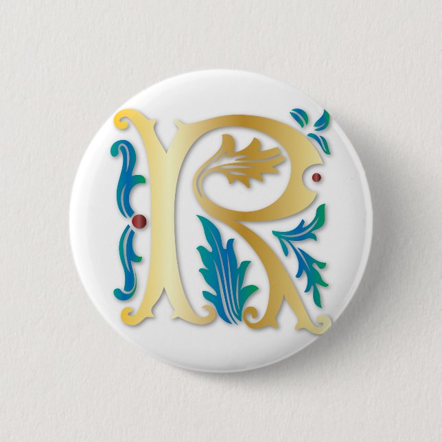 Letter R Monogram Fleur de lis 6 Cm Round Badge (Front)
