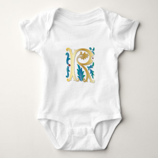 Letter R Monogram Fleur de lis Baby Bodysuit (Front)