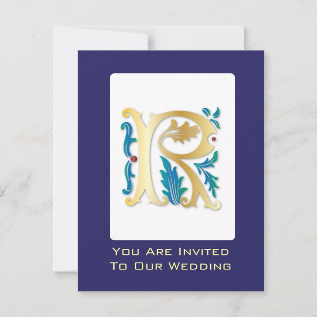 Letter R Monogram Fleur de lis Invitation (Front)