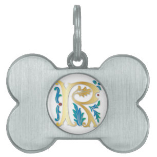 Letter R Monogram Fleur de lis Pet ID Tag