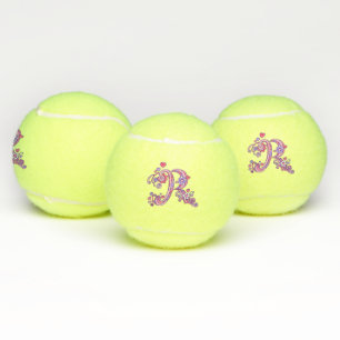 Letter R monogram girls personalized doodle art Tennis Balls