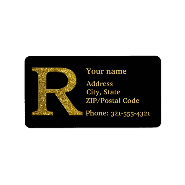 Letter R Monogram Glitter Address Label (Front)