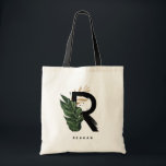 Letter R Monogram Palm Leaves Tropical Bridesmaid Tote Bag<br><div class="desc">Customizable letter R monogram tote bag featuring watercolor tropical palm leaf,  faux gold foil leaf and black watercolor brush accents. Personalize this tropical monogram tote bag by adding your name or other details. This boho letter R monogram bag will be perfect as a gift. Other letters are available.</div>
