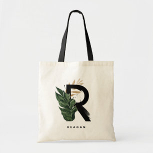 Letter R Monogram Palm Leaves Tropical Bridesmaid Tote Bag