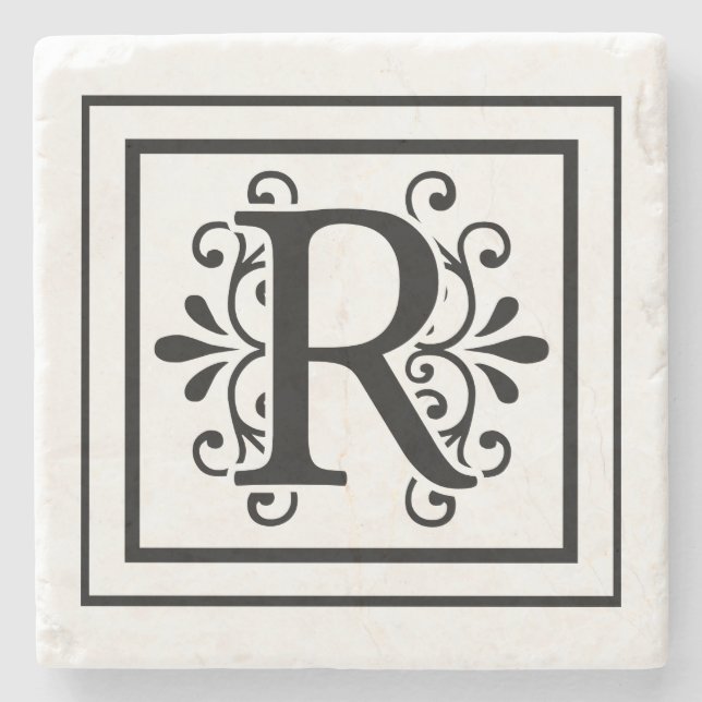 Letter R Monogram Stone Coasters (Front)