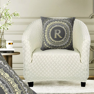 Letter R Monogram Vintage  Symmetrical Pattern Cushion