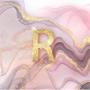 Letter R Pretty Girly RoseGold Glitter Pink Marble