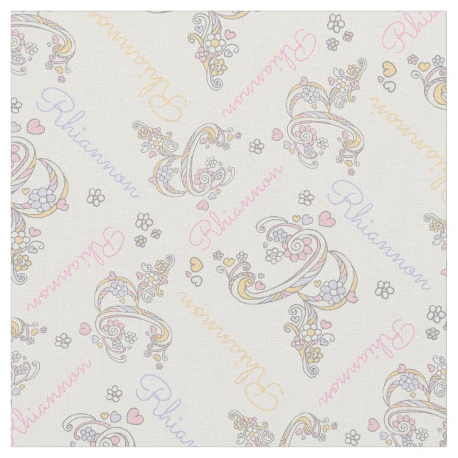 Letter R Rhiannon custom name pastel fabric (Close Up)