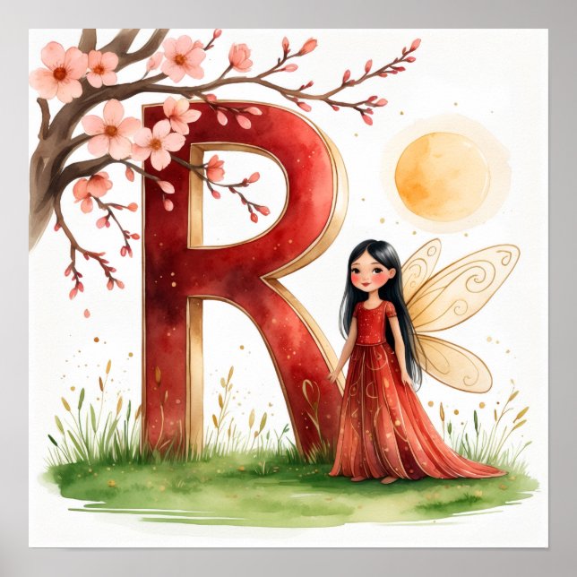 Letter R Sunrise Fairy Poster Golden Sun Alphabet  (Front)
