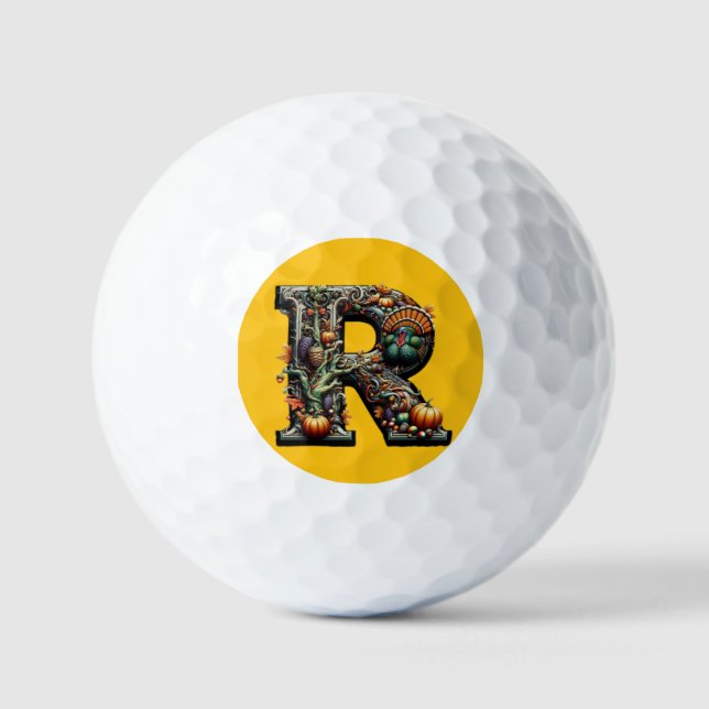Letter R Thanksgiving style turkey  Golf Balls (Front)
