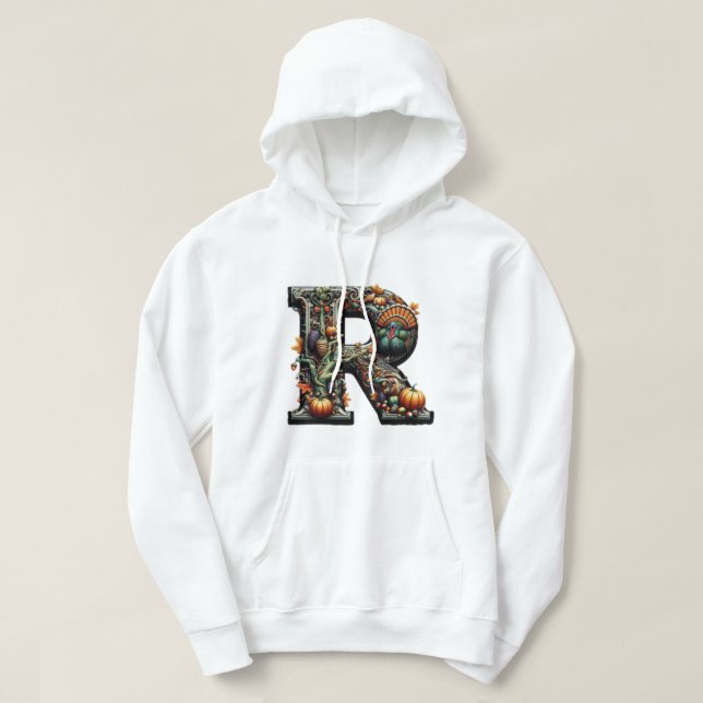 Letter R Thanksgiving style turkey  Hoodie (Design Front)