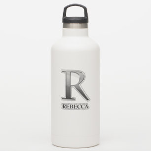 Letter R Two-Tone Silver Gray and Name Sticker