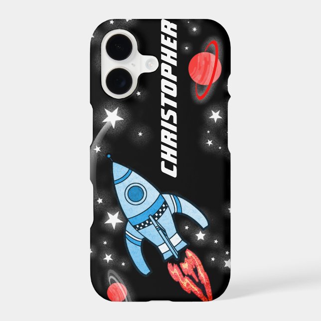 Letter rocket space kids name iphone case (Back)