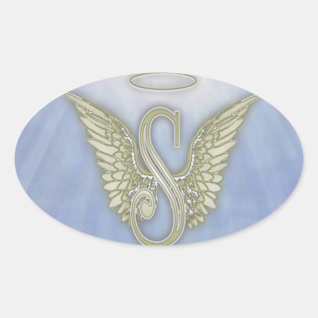 Letter S Angel Monogram Oval Sticker (Front)
