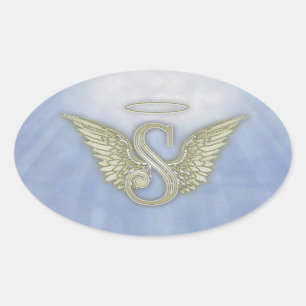 Letter S Angel Monogram Oval Sticker