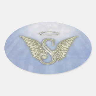 Letter S Angel Monogram Oval Sticker