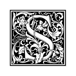 Letter S art nouveau black and white Tile Self-inking Stamp