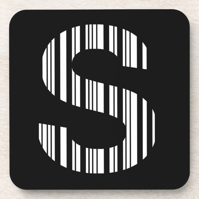 LETTER S BAR CODE First Initial Barcode Pattern Coaster (Front)
