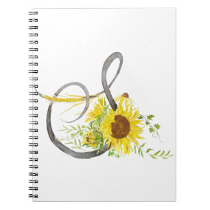 letter S calligraphy sunflower watercolor Notebook