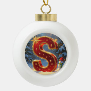 Letter S Christmas Snowman Personalised Initial Ceramic Ball Christmas Ornament