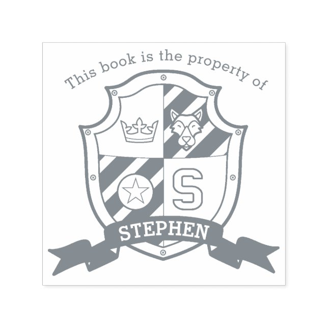 Letter S crown shield book name kids library stamp (Design)