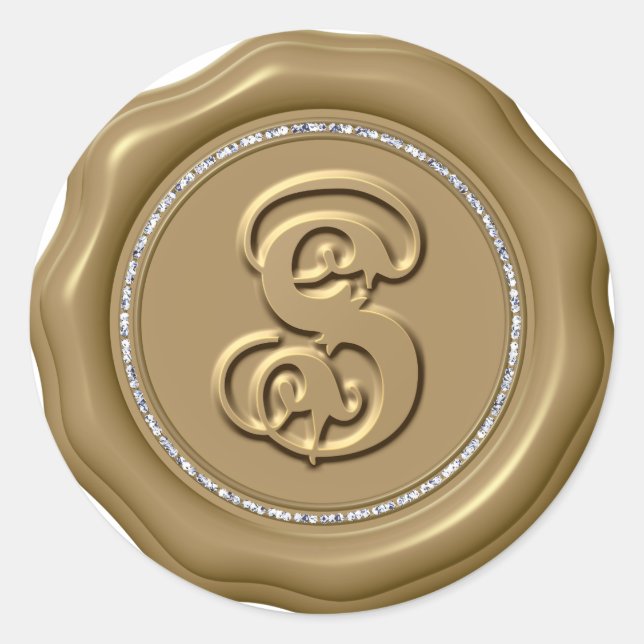 *~* Letter S Diamond Circle GOLD Wax Seal Stickers (Front)