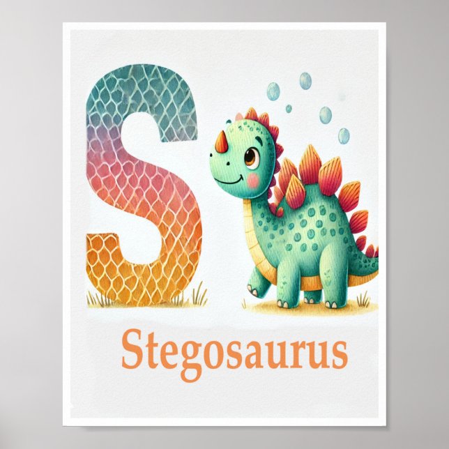 Letter S, Dinosaur Alphabet Watercolor Poster (Front)