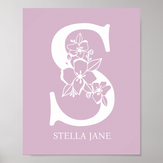 Letter S Floral Monogram Name Nursery Modern Poster (Front)