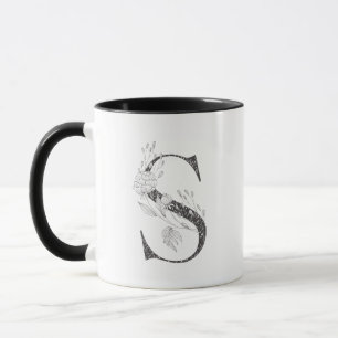 Letter S Floral Monogrammed Black and White Mug