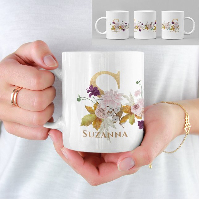 Letter S - Gold Floral Name sister coworker friend Coffee Mug (Creator Uploaded)