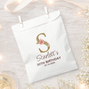Letter S Gold Monogram Blush Pink Roses Favour Bags
