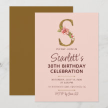 Letter S Gold Monogram Blush Pink Roses