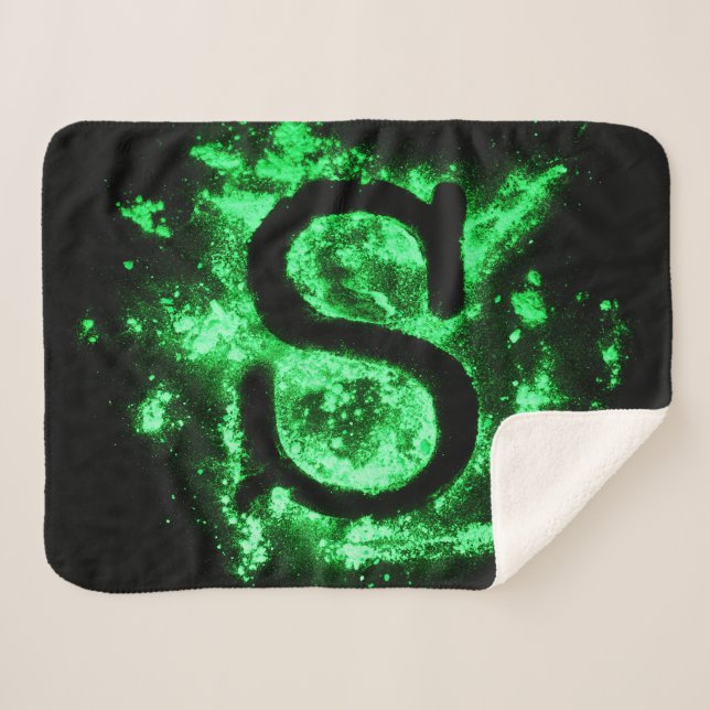 Letter S Green Capital Alphabet Sherpa Blanket (Front (Horizontal))