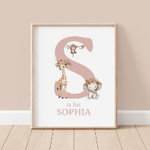 Letter S Initial Jungle Safari Baby Room Wall
