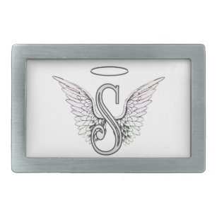 Letter S Initial Monogram with Angel Wings & Halo Belt Buckle