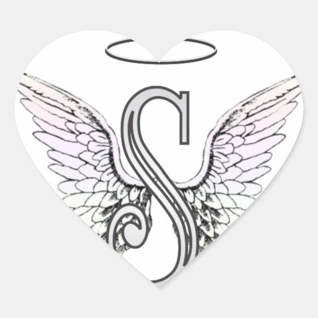 Letter S Initial Monogram with Angel Wings & Halo Heart Sticker (Front)