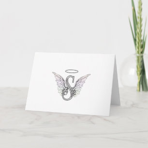 Letter S Initial Monogram with Angel Wings & Halo Note Card