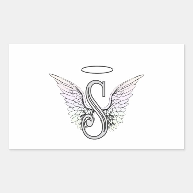 Letter S Initial Monogram with Angel Wings & Halo Rectangular Sticker (Front)