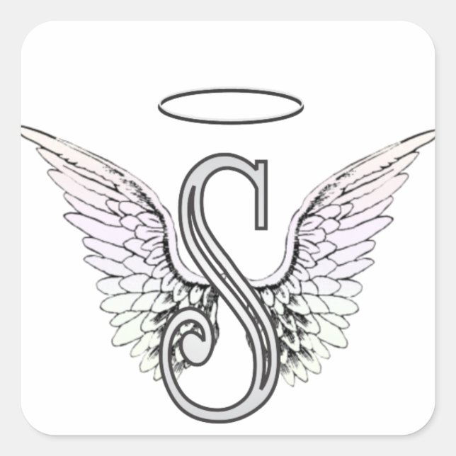 Letter S Initial Monogram with Angel Wings & Halo Square Sticker (Front)