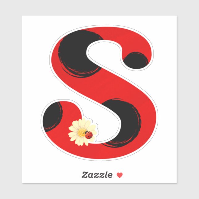 Letter S Ladybug Print with Ladybug and Flower (Sheet)