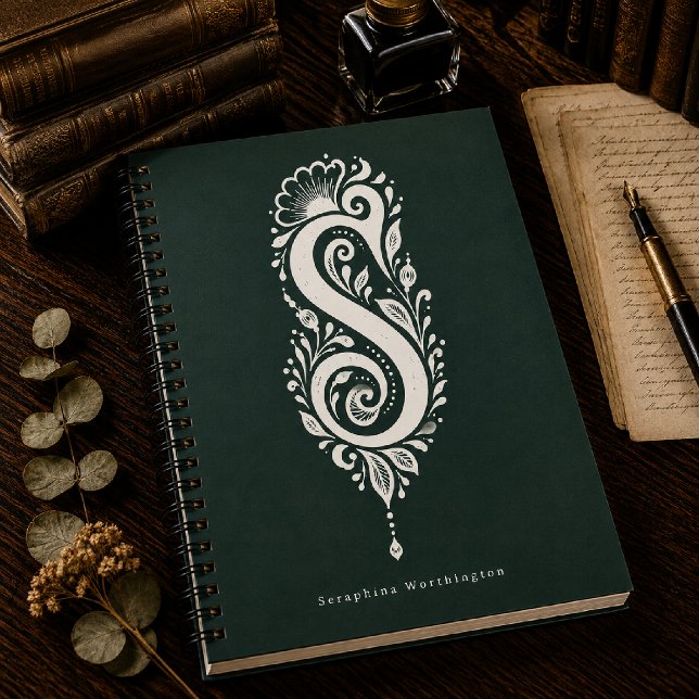 Letter S Linocut Botanical Monogram Notebook (Creator Uploaded)