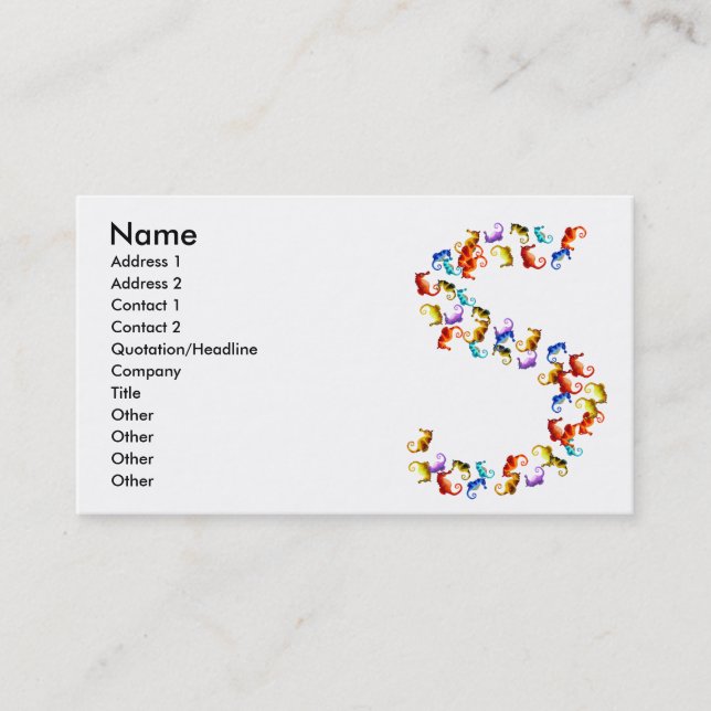 Letter S made out of colourful seahorse graphics Business Card (Front)