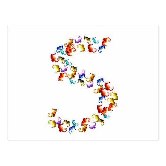 Letter S made out of colourful seahorse graphics Postcard