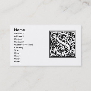 Letter S Mediaeval Monogram Art Nouveau Business Card