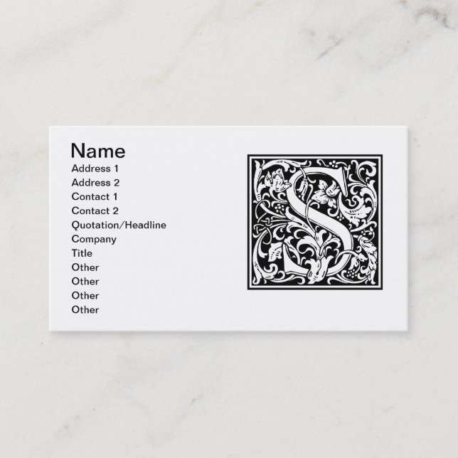 Letter S Mediaeval Monogram Art Nouveau Business Card (Front)